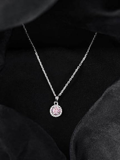 925 Sterling Silver Tove Pink Solitaire Pendant Earrings Chain Necklace Jewellery Set | Platinum Plated, Swiss Zirconia |Gift for Women and Girls - Rajputtrade