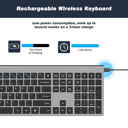 cimetech Rechargeable Wireless Keyboard, 2.4G USB Full Size keyboard. - Rajputtrade
