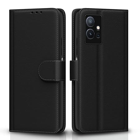 Vivo T1 5G / Vivo Y75 5G / iQOO Z6 5G Flip Cover | PU Leather Finish (Flip Black)