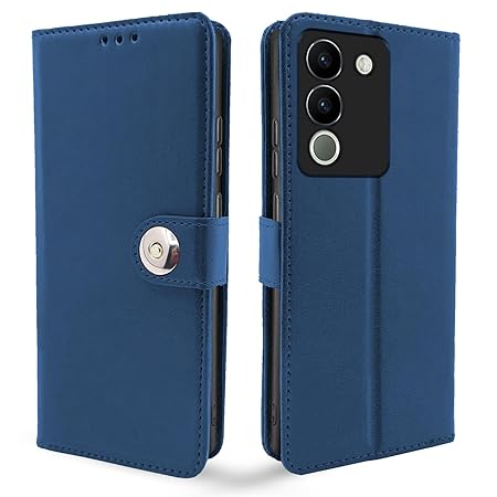 Vivo Y200 5G Flip Cover Leather Finish | Flip Case (Blue)