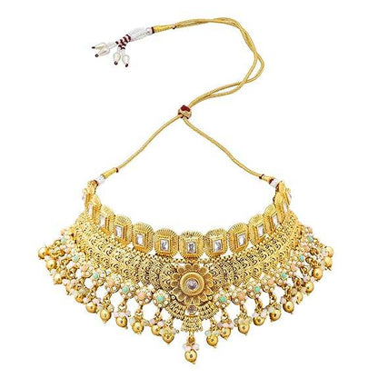 Gold Plated Matte Forming One Gram Gold Haram Traditional Kundan, Choker Jewellery/Jewelry Necklace Set For Women - Rajputtrade