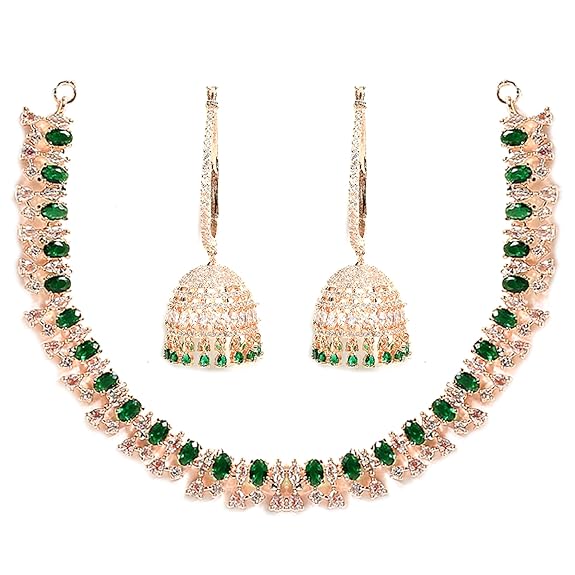 Necklace With Earring Jewellery Set For Woment and Girl (Rose Gold Pink) - Rajputtrade