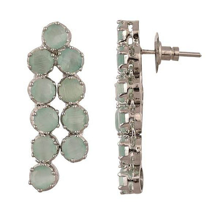 Cubic Zirconia Dual Strand Necklace Jewellery Set With Dangler Earrrings For Women/Girls (Mint Green) - Rajputtrade