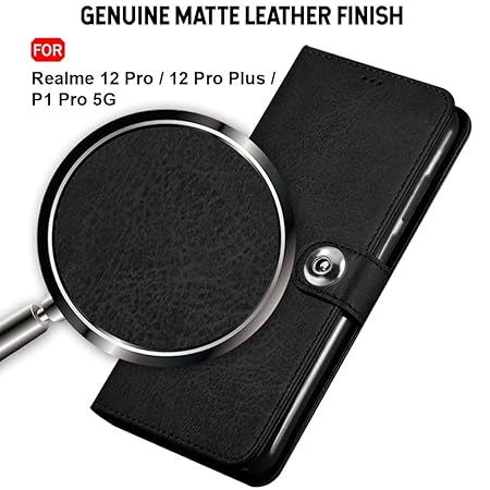 Realme 12 Pro / 12 Pro Plus 5G / Realme P1 Pro 5G | Genuine Leather Finish (Flip Black)