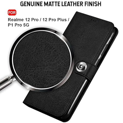 Realme 12 Pro / 12 Pro Plus 5G / Realme P1 Pro 5G | Genuine Leather Finish (Flip Black)