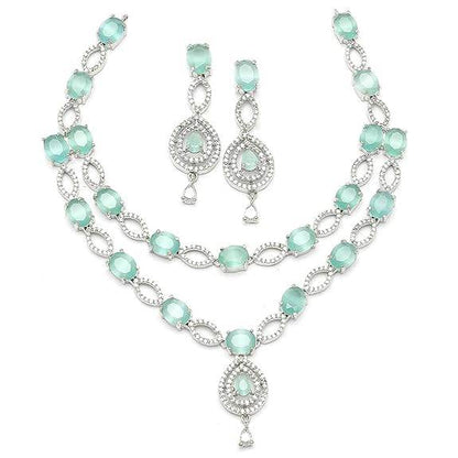 Abstract Necklace With Earrings Jewellery Set For Girls and Women (Sea Green) - Rajputtrade