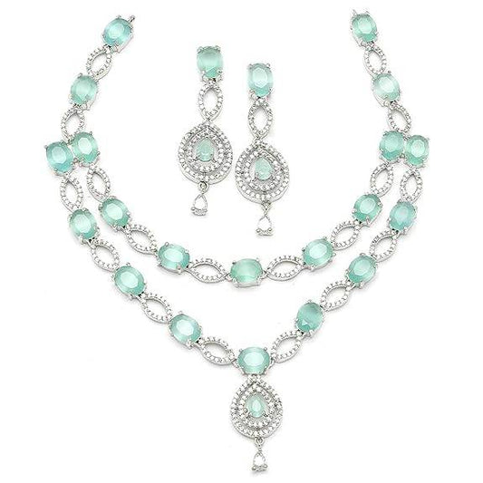 Abstract Necklace With Earrings Jewellery Set For Girls and Women (Sea Green) - Rajputtrade