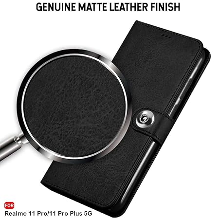 Realme 11 / 11 Plus/Narzo 60 Pro 5G | Genuine Leather Finish (Flip Black)