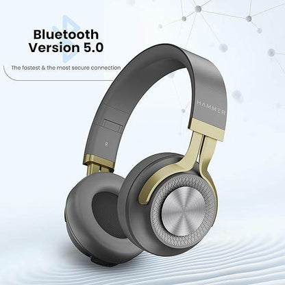 HAMMER Bash 2.0 Over The Ear Wireless Bluetooth Headphones with Mic, Upto 8 Hours Playtime (Grey) - Rajputtrade