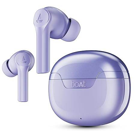 boAt Airdopes 300, Cinematic Spatial Audio, 50H Battery, 4Mic AI ENx, Fast Charge, App Support, Low Latency, IPX4, v5.3 Bluetooth Earbuds, TWS in Ear Earbuds Wireless Earphones with mic (Purple Haze) - Rajputtrade