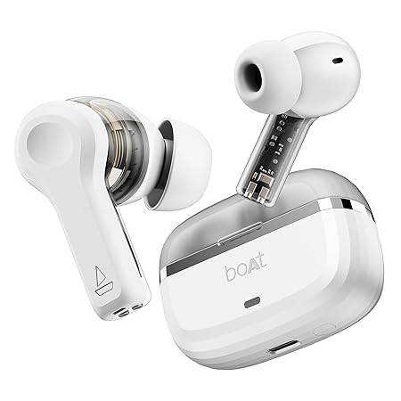boAt Nirvana Space, 360 Spatial Audio, Active Noise Cancellation (~32dB), 100Hrs Battery,4Mics ENx, Fast Charge, v5.3 Bluetooth TWS in Ear Earbuds Wireless Earphones with mic (Celestial White) - Rajputtrade