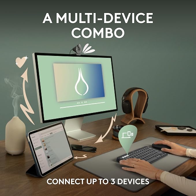 Logitech Pebble 2 Combo, Wireless Keyboard and Mouse, Quiet and Portable, Customisable, Logi Bolt, Bluetooth, Easy-Switch for Windows, macOS, iPadOS, Chrome - Tonal Graphite - Rajputtrade