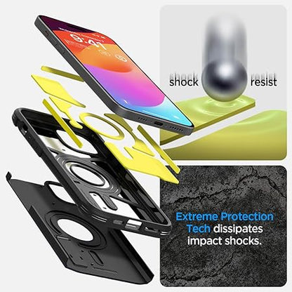 Spigen Tough Armor MagFit Back Cover Case Compatible with iPhone 15 (TPU + Poly Carbonate | Black)