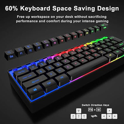 MFTEK 60% Gaming Keyboard and Mouse Combo, Ultra Compact 61 Keys TKL Design Gaming Keyboard with RGB Rainbow Backlit, Illuminated Gaming Mouse, USB Wired Keyboard Mouse Set for Laptop PC PS4 Gamer - Rajputtrade