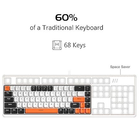 MageGee Product Image Portable 60% Mechanical Gaming Keyboard, MK-Box LED Backlit Compact 68 Keys Mini Wired Office Keyboard with Red Switch for Windows Laptop PC Mac - White/Black - Rajputtrade