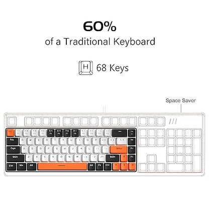 MageGee Product Image Portable 60% Mechanical Gaming Keyboard, MK-Box LED Backlit Compact 68 Keys Mini Wired Office Keyboard with Red Switch for Windows Laptop PC Mac - White/Black - Rajputtrade