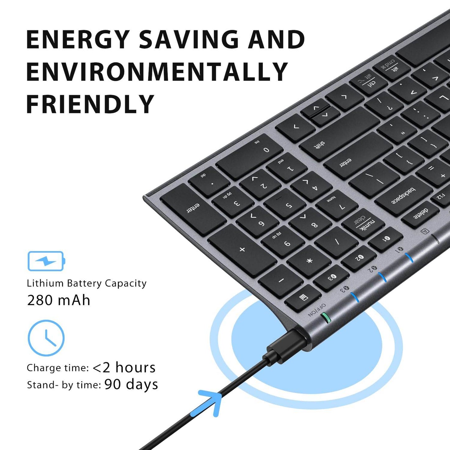 BK10 Multi-Device Bluetooth Keyboard for Mac, Windows, Chrome OS, Android, iPad, iPhone, Rechargeable Wireless Keyboard Easy-Switch up to 3 Devices Grey Black - Rajputtrade
