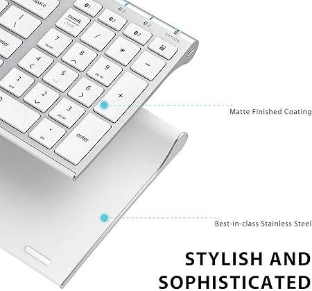 Bluetooth Keyboard BK10, Multi-Device Rechargeable Wireless Keyboard with Number Pad, Ergonomic Design, Ultra-Thin, Minimalist Design Keyboard for Windows iPad iPhone Tablet, Sliver - Rajputtrade