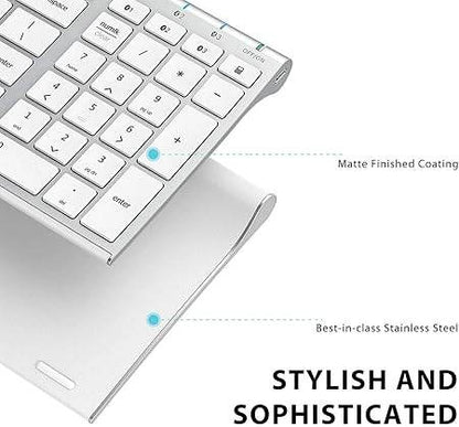 Bluetooth Keyboard BK10, Multi-Device Rechargeable Wireless Keyboard with Number Pad, Ergonomic Design, Ultra-Thin, Minimalist Design Keyboard for Windows iPad iPhone Tablet, Sliver - Rajputtrade