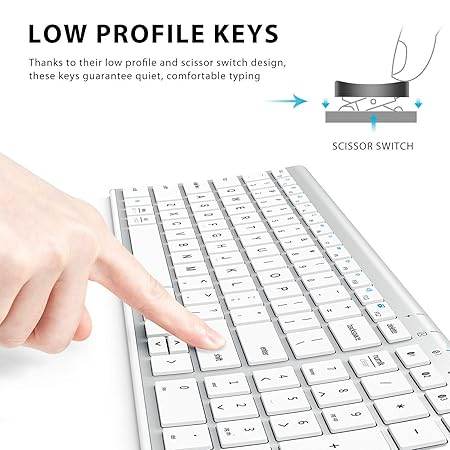 Bluetooth Keyboard BK10, Multi-Device Rechargeable Wireless Keyboard with Number Pad, Ergonomic Design, Ultra-Thin, Minimalist Design Keyboard for Windows iPad iPhone Tablet, Sliver - Rajputtrade