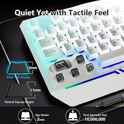 Aula T102 Gaming Keyboard and Mouse Combo | RGB Backlit Membrane Keyboard and Gaming Mouse | Wired Gaming Keyboard & Mouse Set for Windows PC Gamers (Silver Panel | White Keycaps) - Rajputtrade
