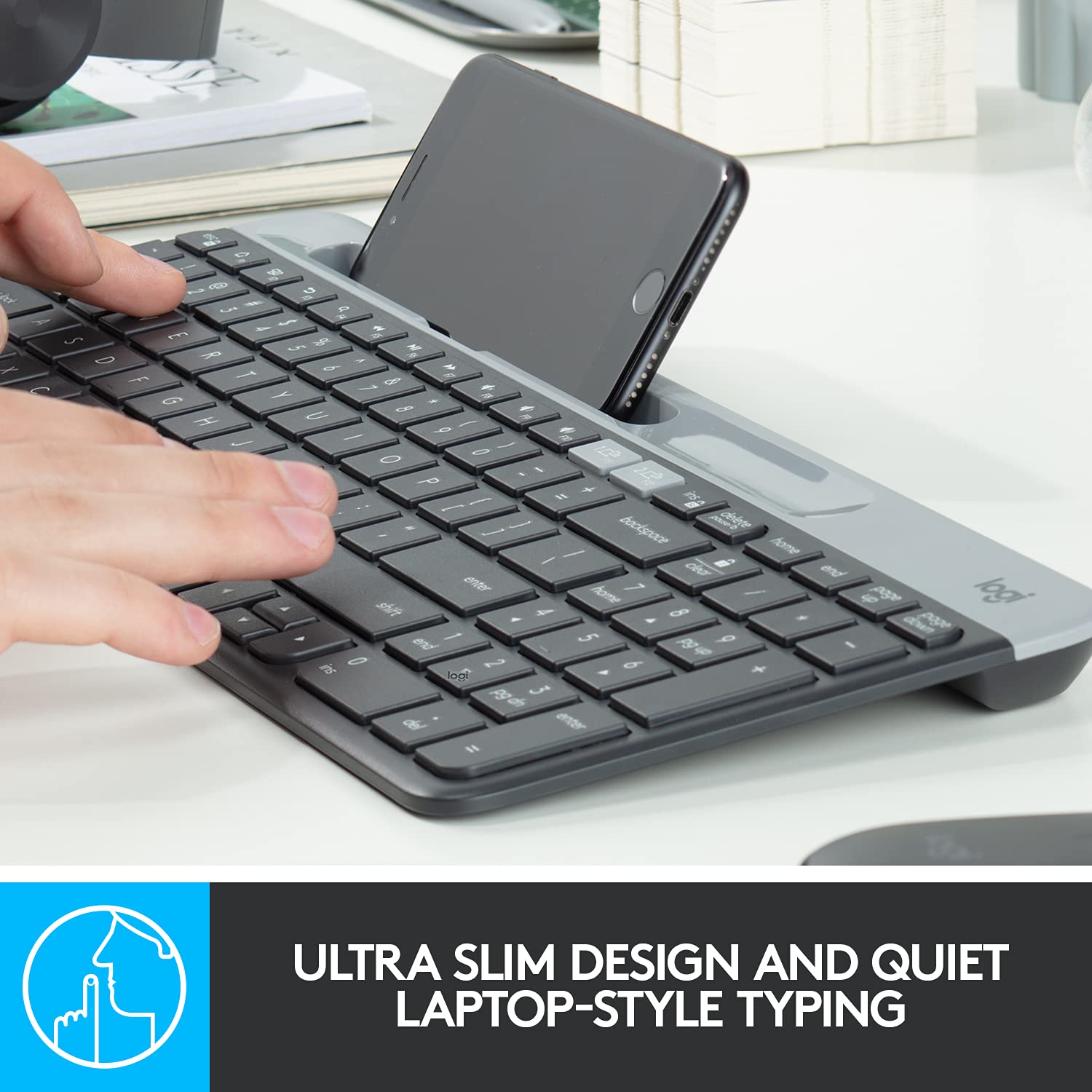 Logitech K580 Slim Multi-Device Wireless Keyboard Bluetooth/Receiver, Compact, Easy Switch, 24 Month Battery, Win/Mac, Desktop, Tablet, Smartphone, Laptop Compatible - Graphite - Rajputtrade