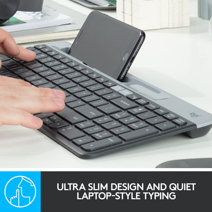 Logitech K580 Slim Multi-Device Wireless Keyboard Bluetooth/Receiver, Compact, Easy Switch, 24 Month Battery, Win/Mac, Desktop, Tablet, Smartphone, Laptop Compatible - Graphite - Rajputtrade