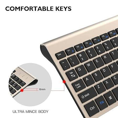 cimetech Wireless Keyboard and Mouse, 2.4G USB Comfortable Ultra Slim Ergonomic Keyboard, Plug and Play Compact Full Size Keyboard for Mac, Windows, Laptop, Tablet, Computer - Gold - Rajputtrade