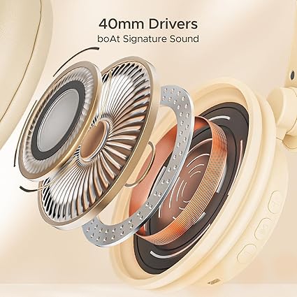 boAt Rockerz 450 Pro Bluetooth Wireless On Ear Headphones with Mic with 70 Hours Battery, 40Mm Drivers (Hazel Beige)