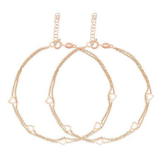 925 Sterling Silver Layered Rose Gold Plating Hearts Anklets (Pair) | Gift for Women & Girls | - Rajputtrade
