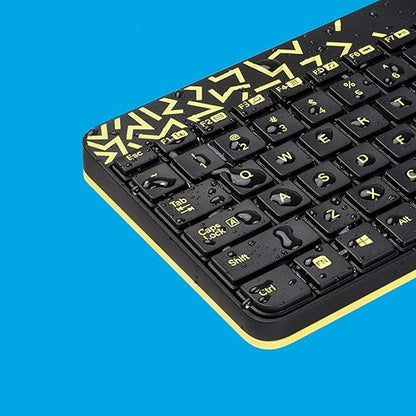 Logitech MK240 Nano Wireless USB Keyboard and Mouse Set, 12 Function Keys 2.4GHz Wireless, 1000DPI, Spill-Resistant Design, PC/Mac, Black/Chartreuse Yellow