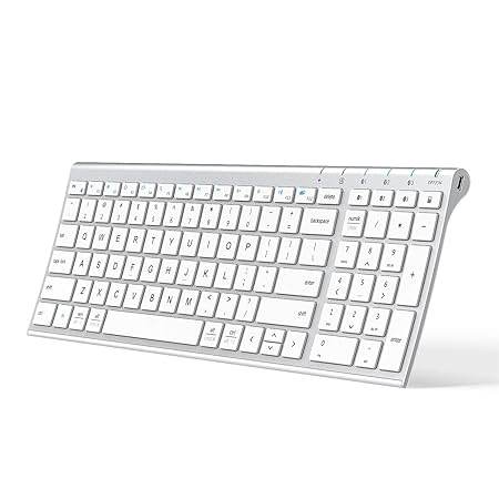 Bluetooth Keyboard BK10, Multi-Device Rechargeable Wireless Keyboard with Number Pad, Ergonomic Design, Ultra-Thin, Minimalist Design Keyboard for Windows iPad iPhone Tablet, Sliver - Rajputtrade