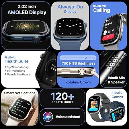 Fire-Boltt Brillia Smart Watch with 51.3mm (2.02 inch) AMOLED Display, Bluetooth Calling, SpO2 (Brillia, Dark Grey) - Rajputtrade