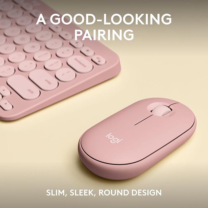 Logitech Pebble 2 Combo, Wireless Keyboard and Mouse, Quiet and Portable, Customisable, Logi Bolt, Bluetooth, Easy-Switch for Windows, macOS, iPadOS, Chrome - Tonal Rose - Rajputtrade