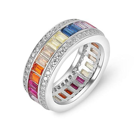 925 Sterling Ring For Women And Girls| Multicolour Cubic Zirconia Finger Ring with Authenticity Certificate | Size – 6 - Rajputtrade