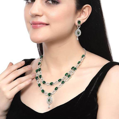 Abstract Necklace With Earrings Jewellery Set For Girls and Women (Green) - Rajputtrade