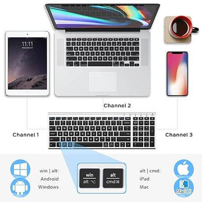 BK10 Multi-Device Bluetooth Keyboard – Windows, Mac, Chrome OS, Android, iPad, iPhone, Apple TV Compatible –Rechargeable Wireless Keyboard Easy-Switch up to 3 Devices – Silver Black - Rajputtrade