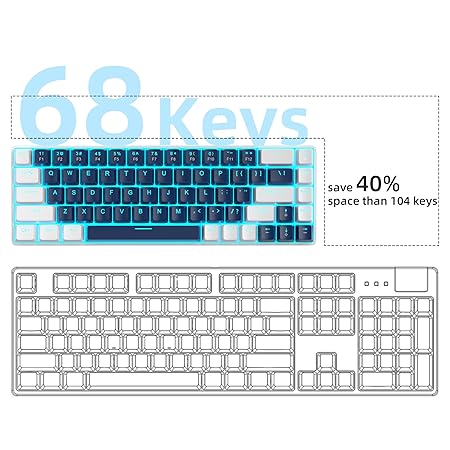 MageGee Portable 60% Mechanical Gaming Keyboard, MK-Box LED Backlit Compact 68 Keys Mini Wired Office Keyboard with Blue Switch for Windows Laptop PC Mac - Blue/White - Rajputtrade