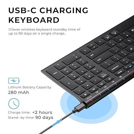 Bluetooth Keyboard BK10, Wireless Keyboard for Mac, Multi-Device Easy-Switch for up to 3 Devices, Silent Compact Slim Keyboard for Windows, Laptop, iPhone, iMac, Desktop, PC, Black - Rajputtrade