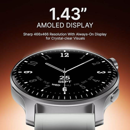 boAt New Launch Ultima Prime smartwatch with 1.43” AMOLED Display, Personalized Fitness Nudges (Silver) - Rajputtrade