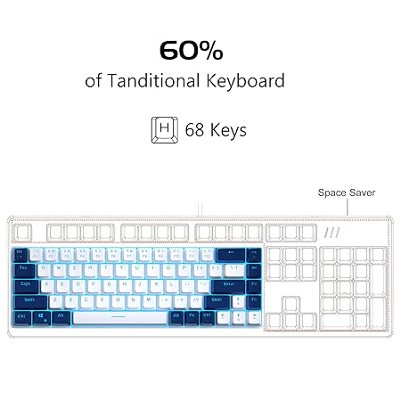 MageGee Portable 60% Mechanical Gaming Keyboard, MK-Box LED Backlit Compact 68 Keys Mini Wired Office Keyboard with Red Switch for Windows Laptop PC Mac - White/Blue - Rajputtrade