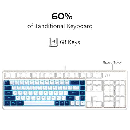 MageGee Portable 60% Mechanical Gaming Keyboard, MK-Box LED Backlit Compact 68 Keys Mini Wired Office Keyboard with Red Switch for Windows Laptop PC Mac - White/Blue - Rajputtrade