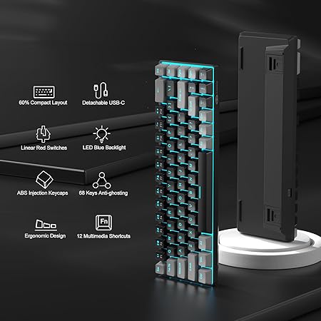 MageGee Portable 60% Mechanical Gaming Keyboard, MK-Box LED Backlit Compact 68 Keys Mini Wired Office Keyboard with Red Switch for Windows Laptop PC Mac - Black/Grey - Rajputtrade