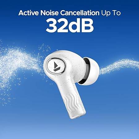 boAt Nirvana Iris Truly Wireless in Ear Ear Buds w/Up to 32 dB Active Noise Cancellation,120 Hrs Playback,Crystal Bionic Sound Powered by HiFi,Beast Mode,ENx Tech,Hearables App(Quartz White) - Rajputtrade