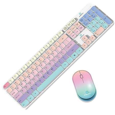Bitechkart Wireless Keyboard and Mouse Combo with Chocolate Keycaps| 104 Keys |2.4 GHz |Multicolor Keys Fabricated with Nitrogen Setting Technology |DPI 1600 |Windows,MacOS,Laptop,PC,DOS,Linux |White - Rajputtrade