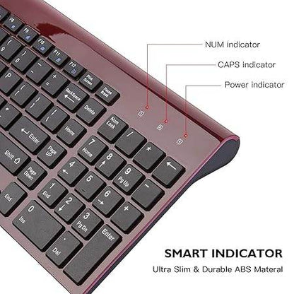cimetech Wireless Keyboard and Mouse Combo, 2.4G Comfortable Ultra Slim Ergonomic Keyboard, Plug and Play Compact Full Size Keyboard for Mac, Windows, Laptop, Tablet, Computer - Wine Red - Rajputtrade