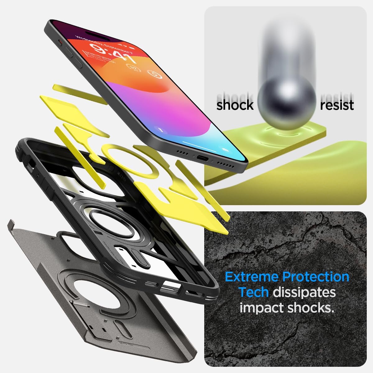 Spigen Tough Armor MagFit Back Cover Case Compatible with iPhone 15 (TPU + Poly Carbonate | Gunmetal)