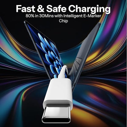 Usb-C To C Nylon Braided Cable With Apple Mfi Certified,Fast Pd Charging For Iphone 15/15 Pro Max High-Speed, White