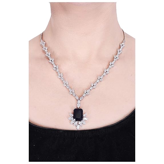 Jewellery Red Ruby Necklace Set Pendant with Earring for Women/Girls (Blue - Gold) - Rajputtrade