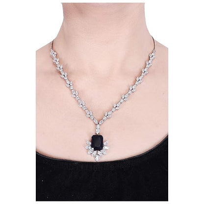 Jewellery Red Ruby Necklace Set Pendant with Earring for Women/Girls (Blue - Gold) - Rajputtrade